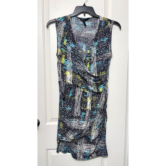 BCBGMAXAZRIA Women's Astair Sleeveless V-Neck Faux Wrap Dress In Black Multi M - Picture 3 of 10